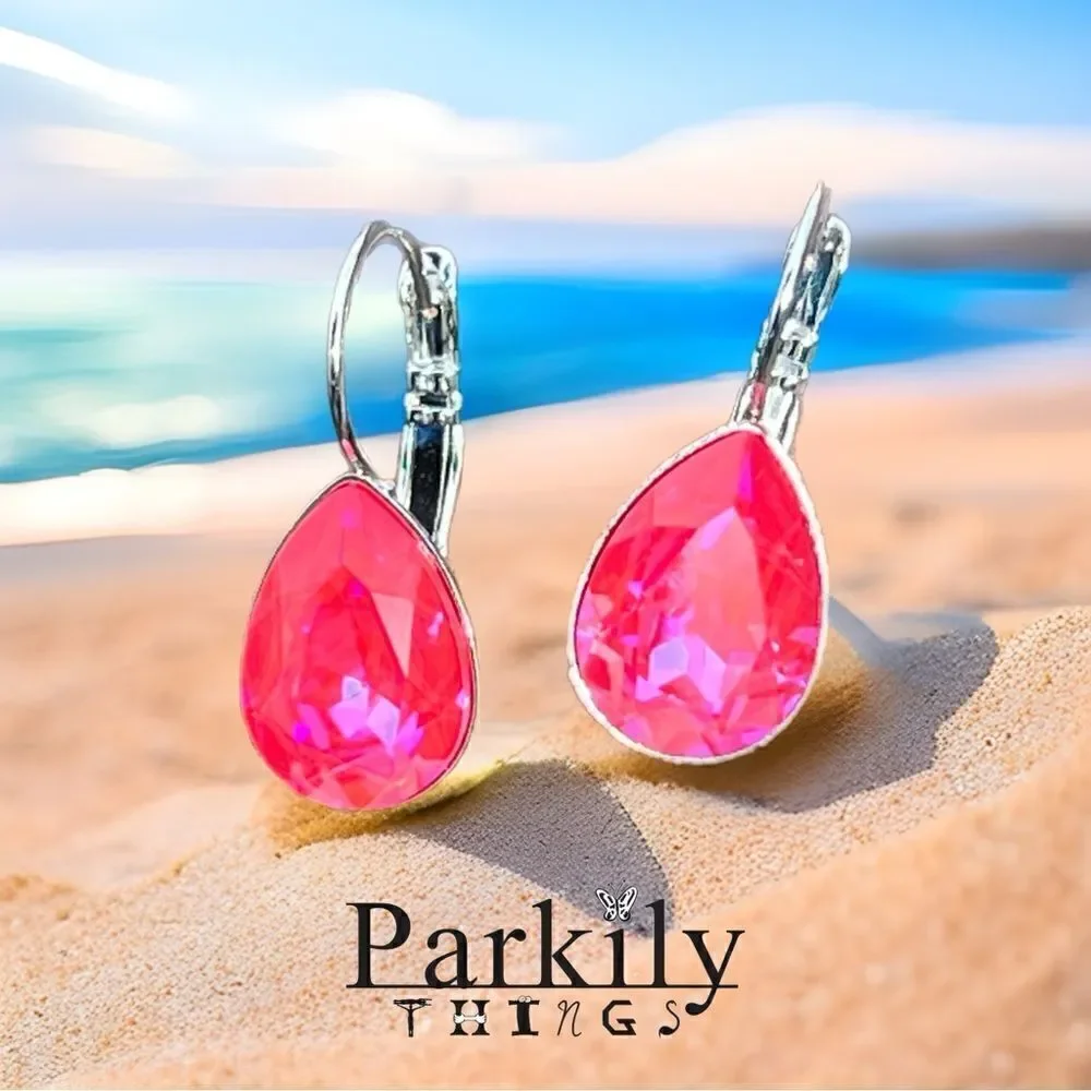 Handcrafted earrings with a pink teardrop Swarovski crystal